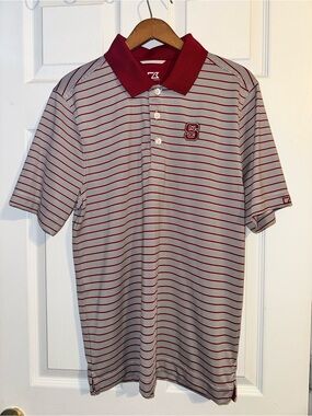 Cutter & Buck Gray Polo with Maroon Stripes and Collar